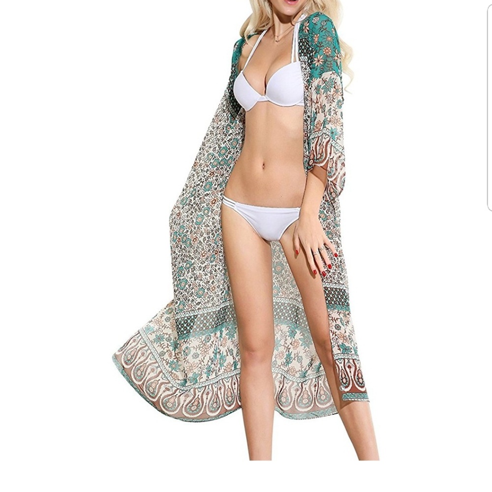 NEW Wrap Bikini Green & White Tropical S M L NWT - Picture 8 of 8